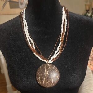 Elegant Brown and White Beaded Necklace